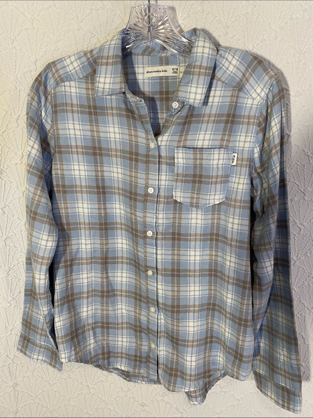 Abercrombie & Fitch Blue and Brown Plaid Casual Button-Down Shirt Soft and Cozy